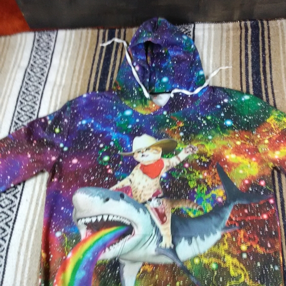 PULL OVER HOODIE CAT ALL OVER GRAPHICS ADULT 2XL - Picture 10 of 13